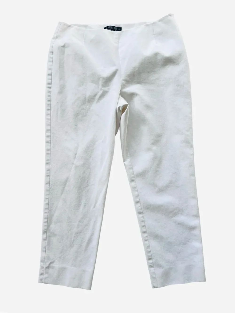 Lafayette 148 White Straight Leg Minimalist Crop Summer Stretch Cotton Pants 10